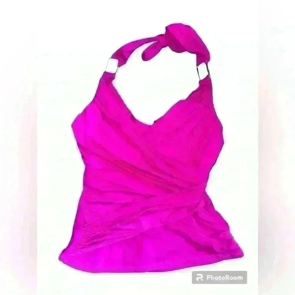 Like New SPANX Whittle Waistline Draped Tankini Swim Top Lycra US 8 Berry Pink - Picture 2 of 4